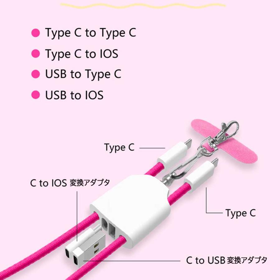 4in1 スマホストラップ USB-Cケーブル PD60W急速充電 データ伝送可能