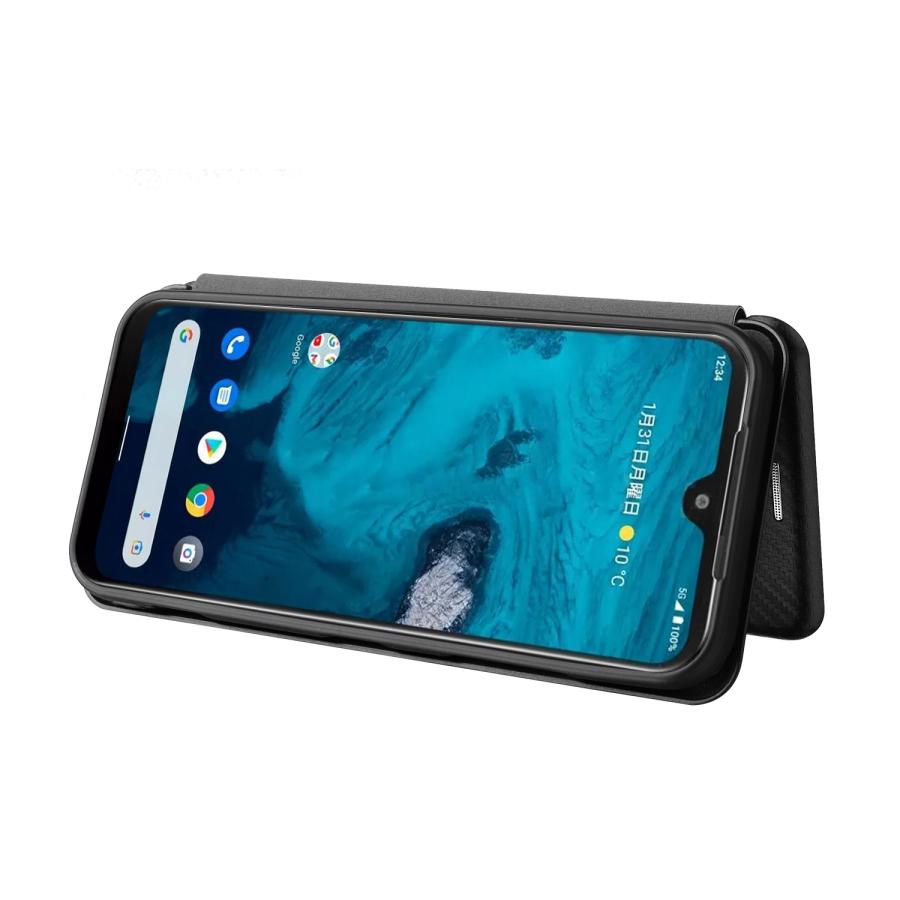 Android One S10 用 スマホ ケース カバー 手帳型 薄型 カーボン