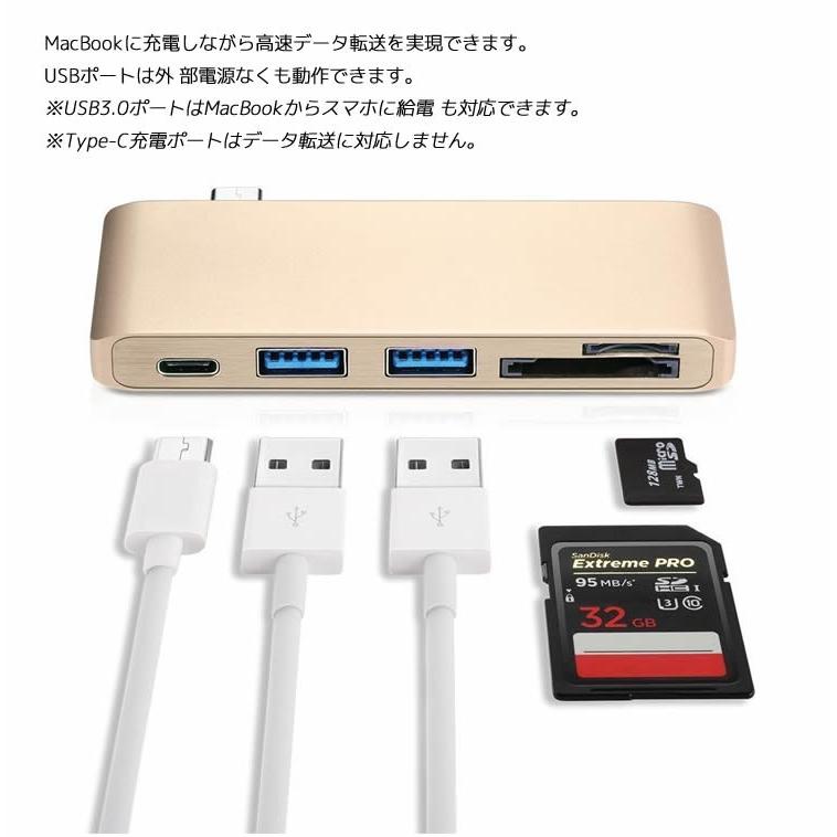 5in1 USBハブ Type-C Hub 高速USB 3.0ポート / USB-C 充電ポート SD TF