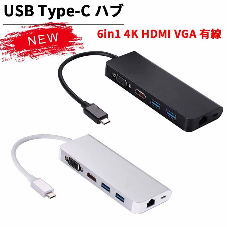 Usb Type C ハブ 6in1 4k Hdmi Vga 有線lan Usb3 0 2ポート Thunderbolt3 Pd充電 Usb C 変換 Macbook Pro Windows10搭載pcなど対応 Pcastore 通販 Yahoo ショッピング