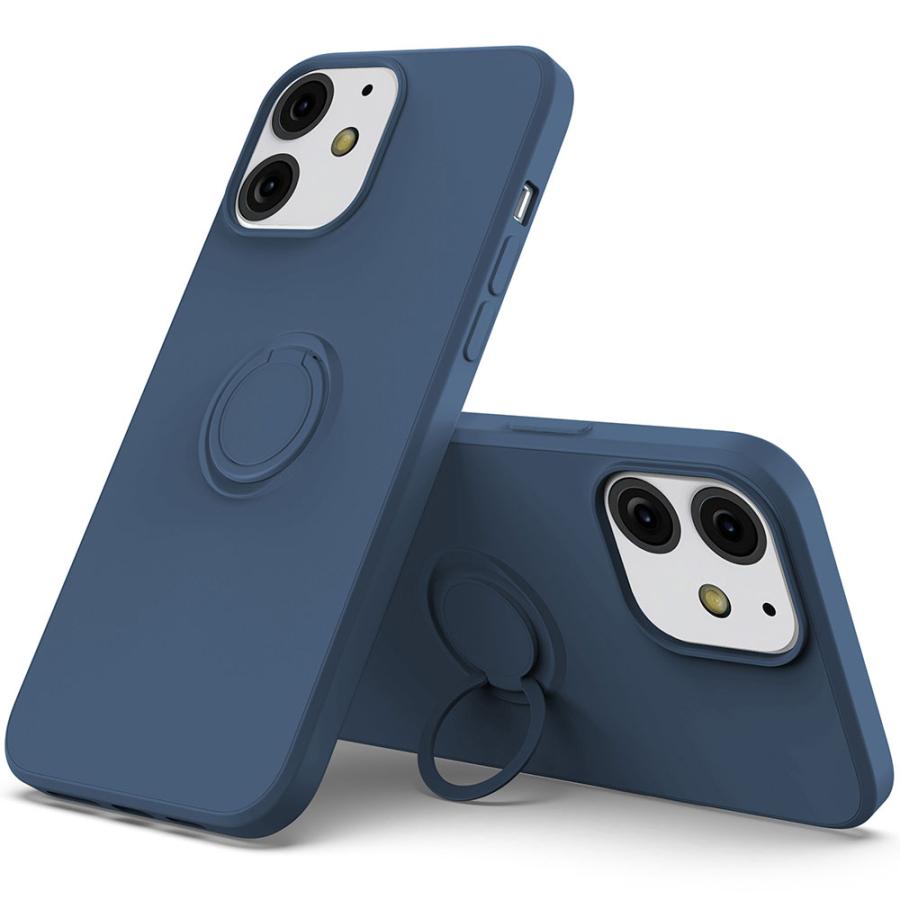 iPhone12 mini リング付き ソフトケース TPU保護ケース ネイビーブルー