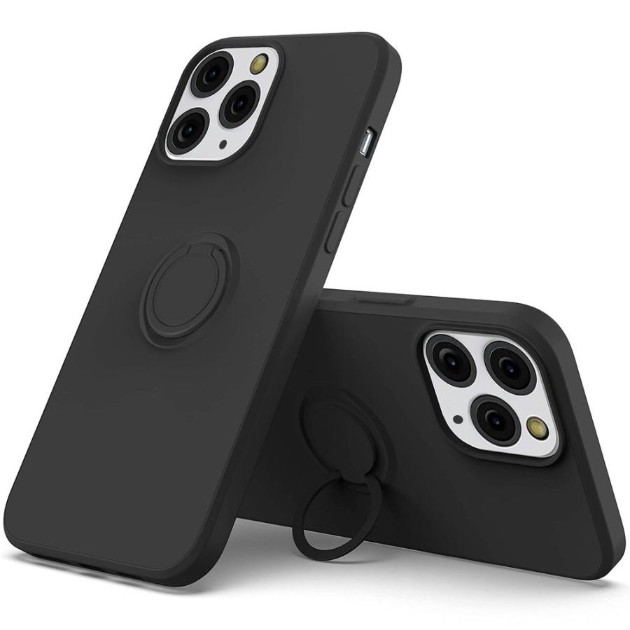 iPhone13 Pro Maxリング付き ソフトケース TPU保護ケース ブラック 