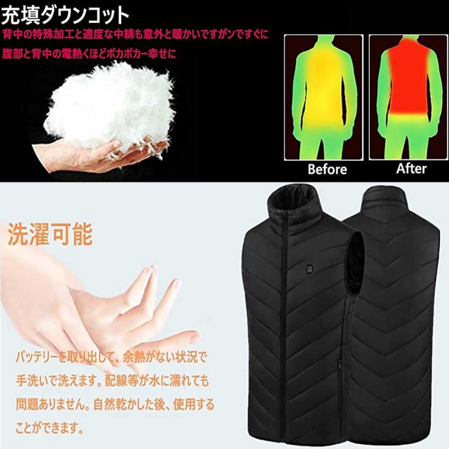 男女兼用 電熱ベスト 電熱ダウンベスト 電熱ウェア USB給電 3段階温度