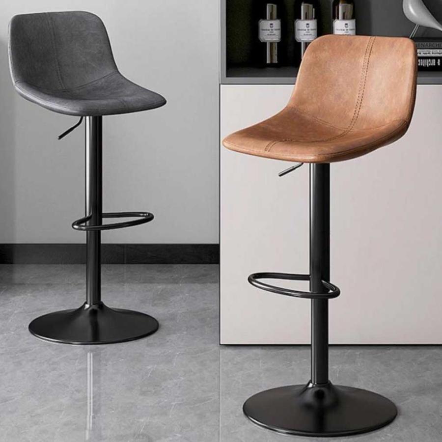 カウンターチェア 【グレー/2脚】 合成皮革 バーチェア 回転椅子