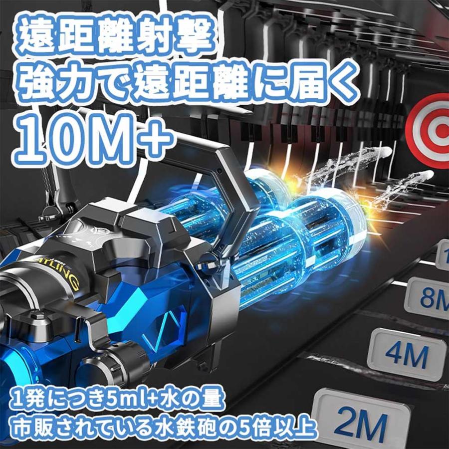 ダブルガトリングウォーターガン電動ウォーターガン 光る 水鉄砲 電動 連射模擬銃口炎灯& 2.5L水リュック1.5時間航続 電動水鉄砲 超強力飛距離10m+の画像