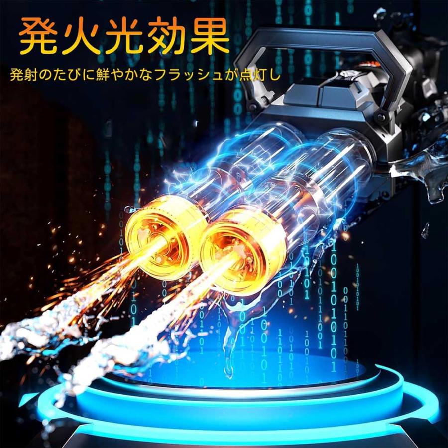 ダブルガトリングウォーターガン電動ウォーターガン 光る 水鉄砲 電動 連射模擬銃口炎灯& 2.5L水リュック1.5時間航続 電動水鉄砲 超強力飛距離10m+の画像