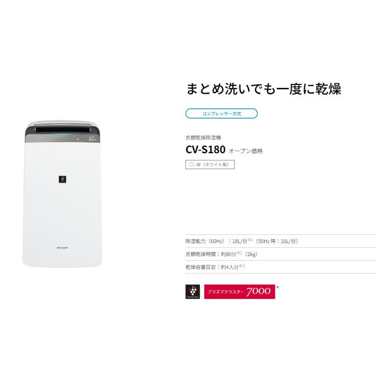 SHARP（シャープ） 除湿器 CV-S180-W コンプレッサー式衣類乾燥除湿機