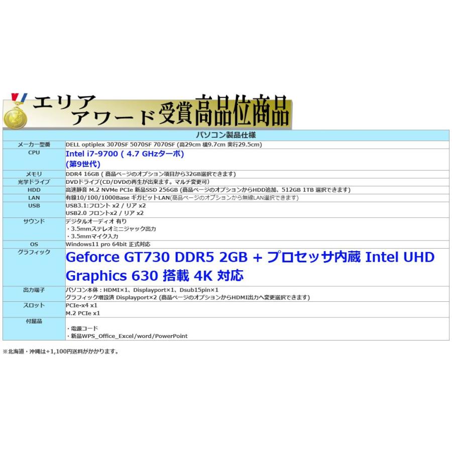 5画面 デスクトップパソコン Windows11 Win11 中古パソコン DELL 3070 9世代 Core i7 メモリ16GB 32GB 新品SSD office PC 4K 1419aの画像