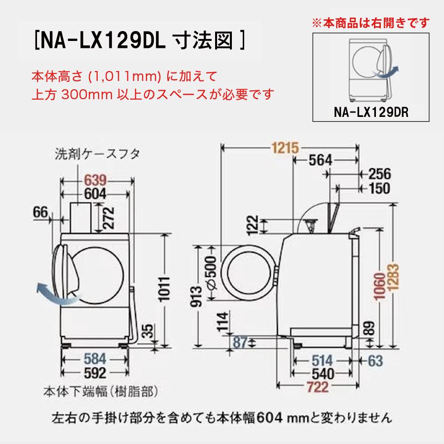 Panasonic パナソニック ななめドラム洗濯乾燥機 NA-LX129DR 2024年 右