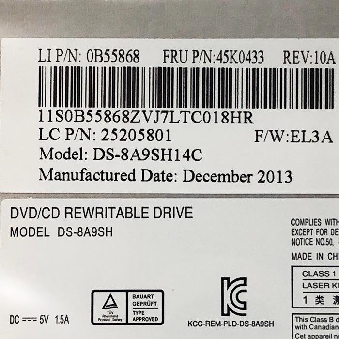 新古品 DS-8A9SH 内蔵型 DVD±RW マルチ 光学ドライブ 12.7mm ブラック DVD/CD REWRITABLE DRIVE 整備済み 【コンパクト便発送】｜pcmax｜02