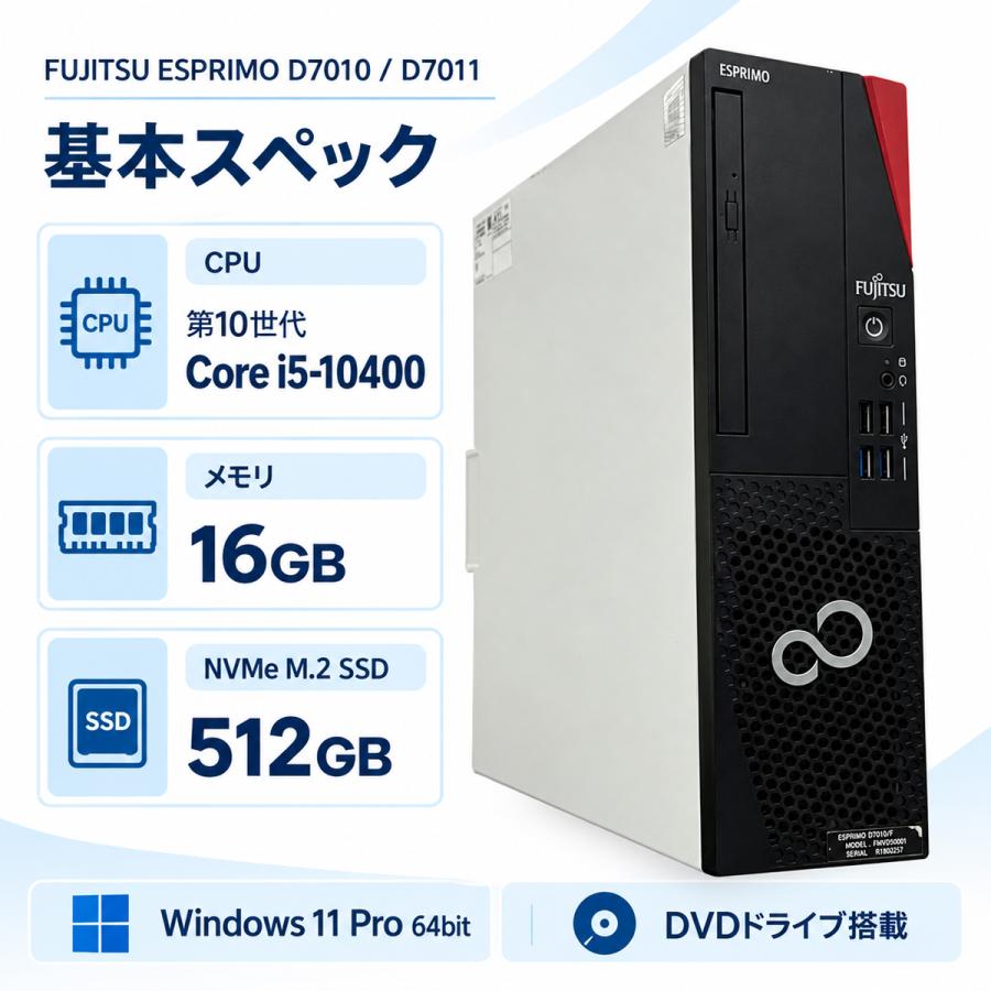 富士通 エスプリモ corei5 第10世代 メモリ16 新品SSD256GB FMV ESPRIMO SFF 第10世代 Core i5 メモリ16GB SSD 512GB Office付き