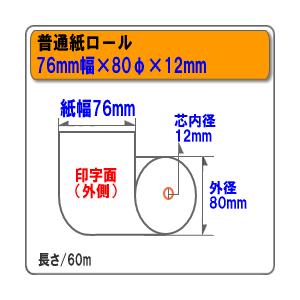 国産 上質紙普通紙 レジロール 76×80×12mm 100巻入 レジスタ用ロールペーパー｜pcpos2｜02