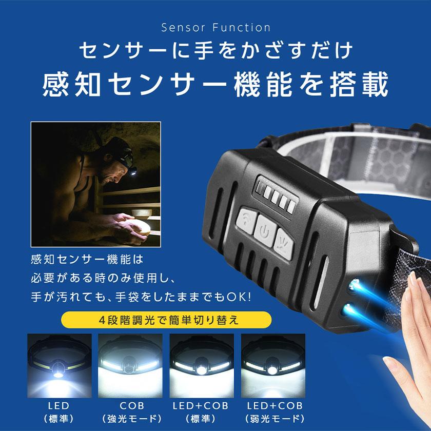 お得な特別割引価格) 503円OFFクーポンあり ヘッドライト 充電式 軽量 長時間 前後ライト付き 感知センサー機能 7段階調光 COB ledヘッドライト 防水 釣り アウトドア 登山 ライト 作業灯 充電式ヘッドライト 小型 防災 災害 グッズ 父の日 LEDヘッドライト USB充電式 センサー機能搭載 4モード 防水 ブラック!