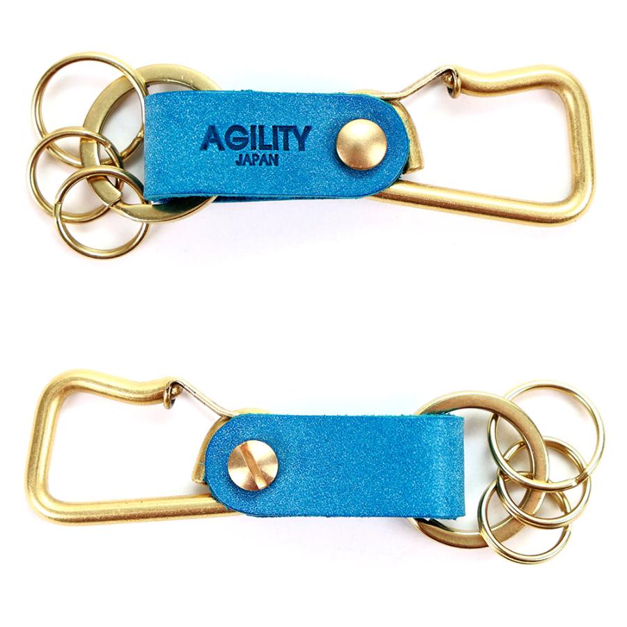 【ネコポス】カラビナ レザー 革 キーホルダー ベルトループ 小物 キーリング 牛革 ターコイズブルー AGILITY affa アジリティアッファ ブローシュ[M便 9/10] | AGILITY | 10