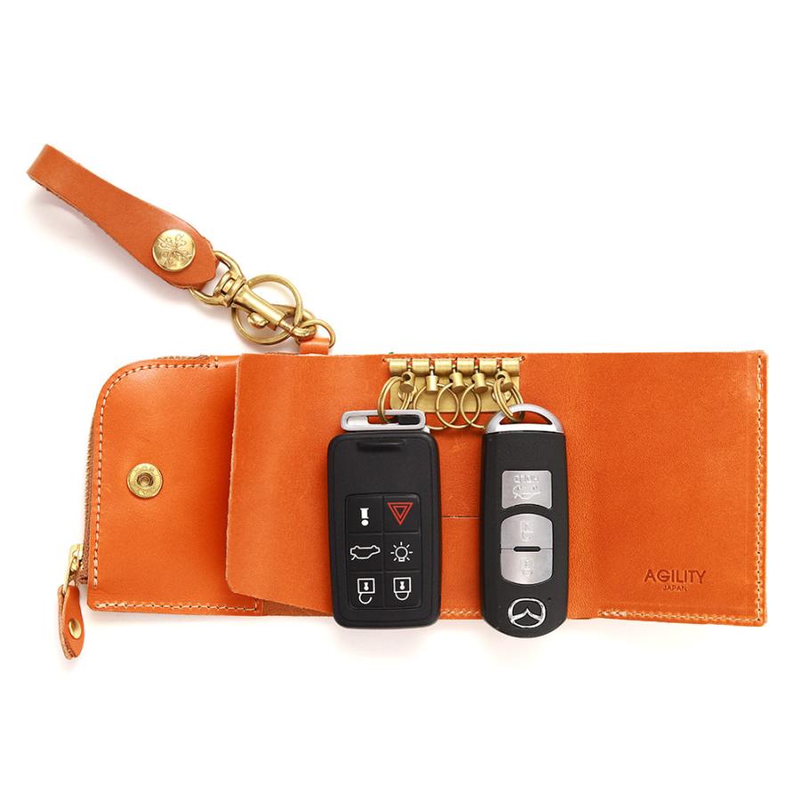 キーケース スマートキー 2個収納 一体型 小銭入れ 三つ折り財布 5連 本革 栃木レザー  AGILITY affa アジリティアッファ アンブルジェII | AGILITY | 16