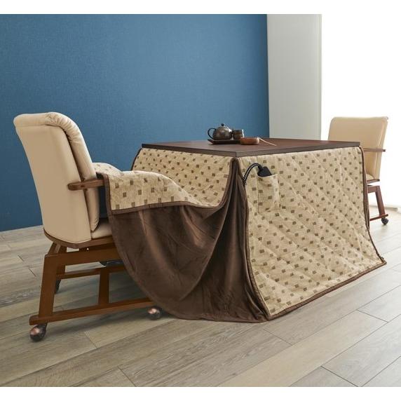 ダイニングこたつ 90×90cm 2点セット 2段階高さ調節 手元コントローラ
