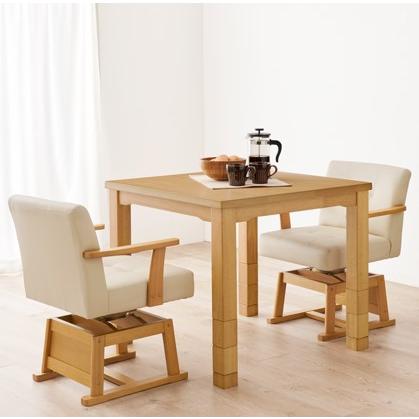 ダイニングコタツ 80×80cm 4点セット 6段階高さ調節 手元コントローラ ダイニングこたつ\u0026掛布団＆チェア2脚 ダイニングテーブル ダイニングセットの画像