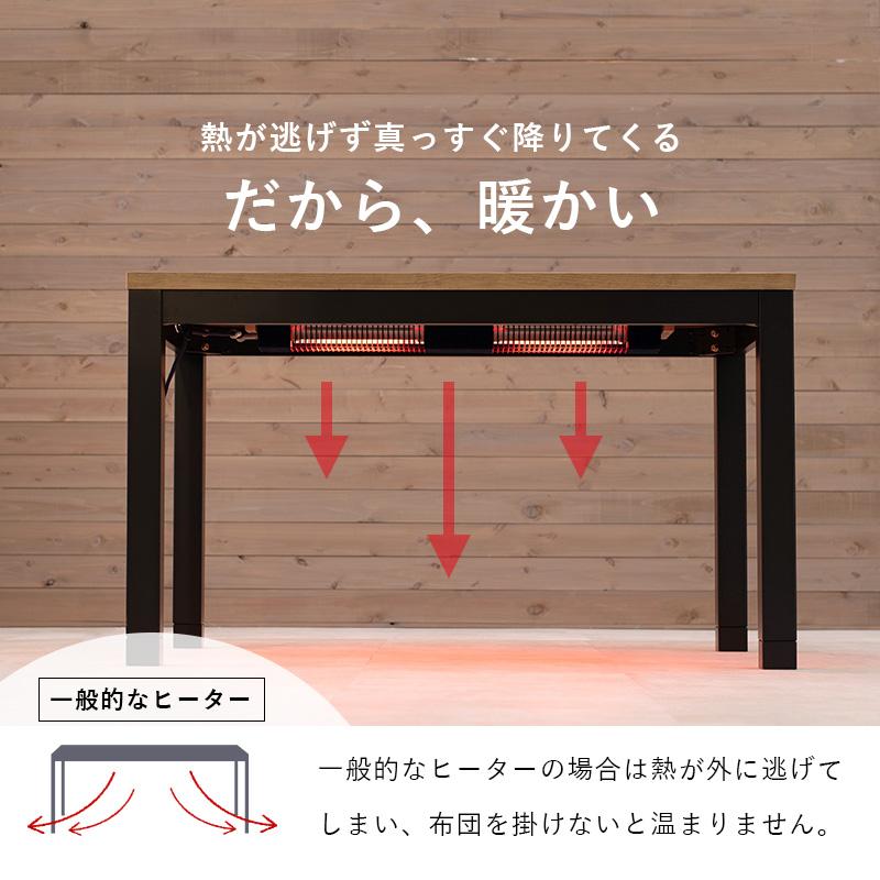 ダイニングこたつ 120×75cm 単品 布団レス 2段階高さ調節 手元
