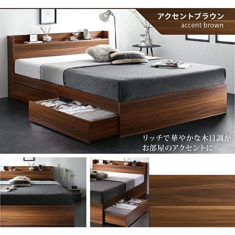 [専用][マットレス] 引き出し付きセミダブルベッド ブラウン セミダブルベッド 引出し収納・マットレス・棚・コンセント2個付 収納