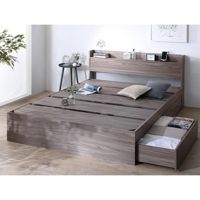 シングルベッド 引出し収納・棚・コンセント2個付 フレームのみ 収納