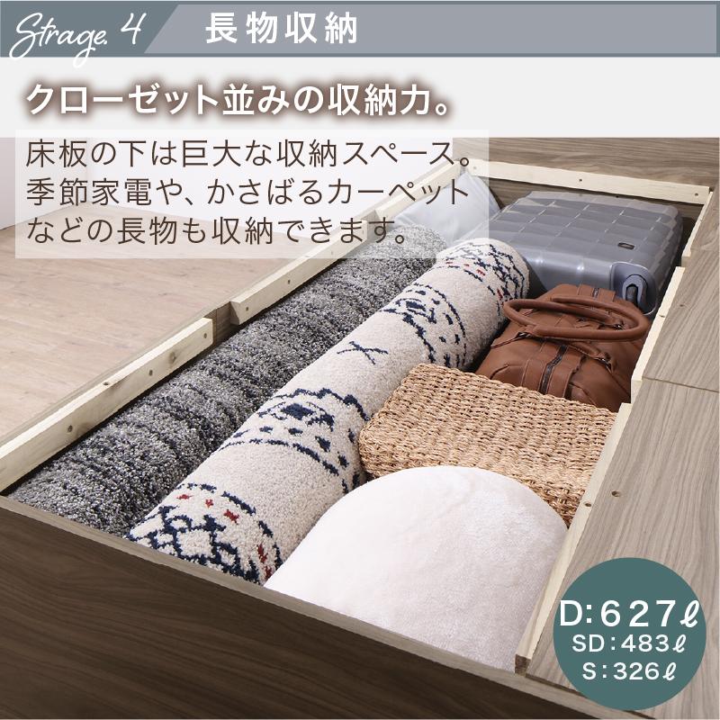 ダブルベッド フレームのみ チェストベッド 引出し収納・スライド本棚