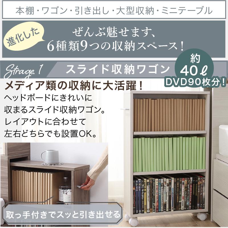 ダブルベッド チェストベッド 引出し収納・スライド本棚・宮棚