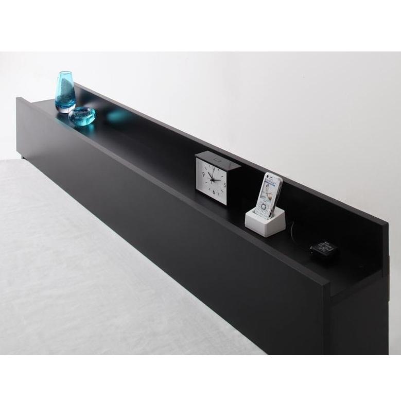 セミダブルベッド 棚・コンセント付 ブラック 黒 マットレス付き