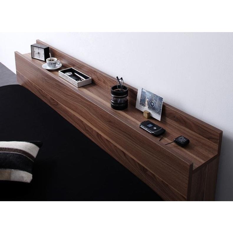 セミダブルベッド 棚・コンセント付 ウォルナットブラウン マットレス