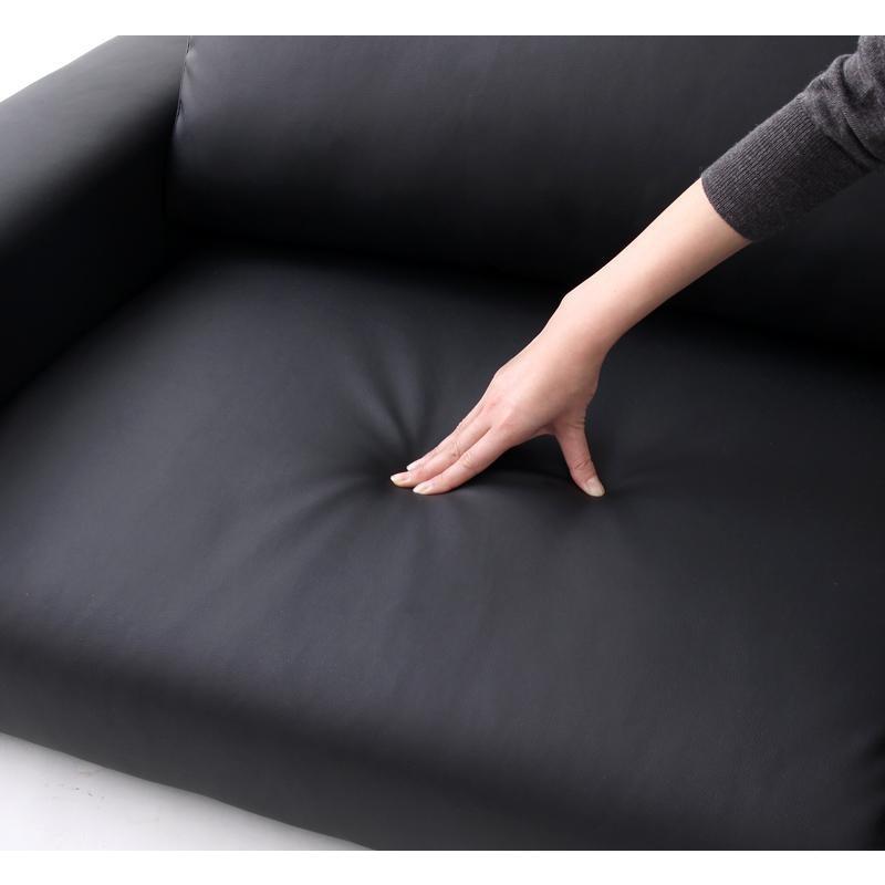 未使用　フロアローソファ　2.5人掛け　ワイド肘　背もたれハイ　ブラックレザー調 レザーソファ 2.5人用 ブラック・ブラウン・アイボリー ローソファ