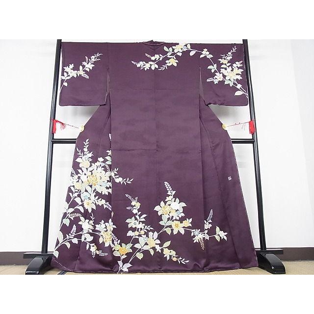 平和屋本店□極上 創業460年・千總 訪問着 枝花文 紫鳶色地 金彩 着丈  