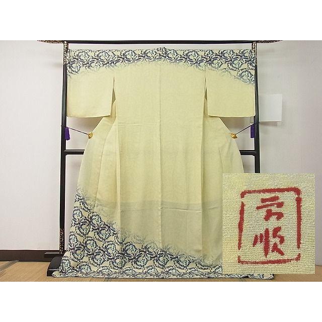 平和屋本店□最高級 城間栄順 本場琉球紅型 訪問着 すずらん 淡黄色地  