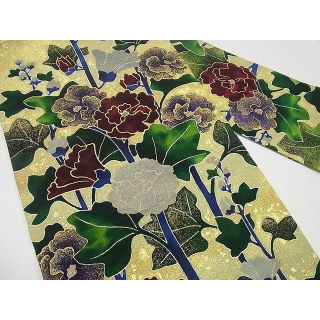 平和屋本店□極上 浦野理一 型染 九寸名古屋帯 枝花文 金彩 落款あり  