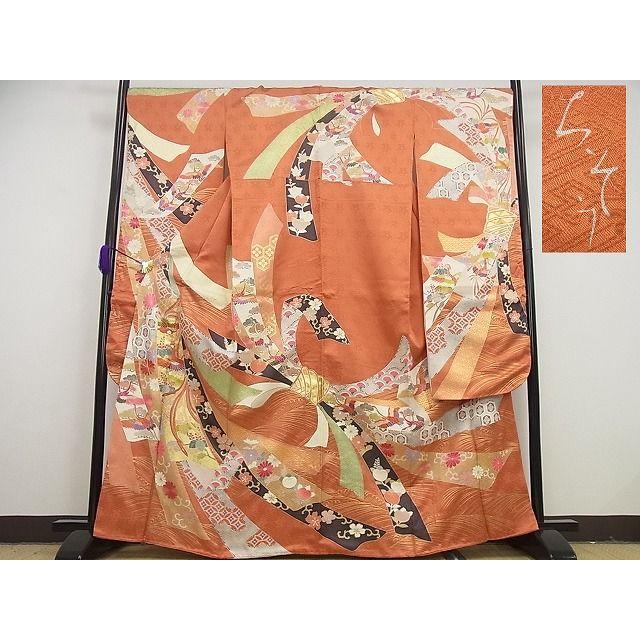 平和屋本店□極上 創業460年・千總 振袖 駒刺繍 束ね熨斗花鳥文 平和屋本店□極上 創業460年・千總 振袖 駒刺繍 束ね熨斗花鳥文