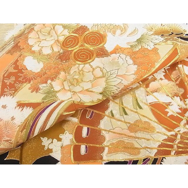 平和屋着物□豪華黒留袖 駒刺繍 雲取り文箱檜扇花文 金銀彩 着丈160.5 