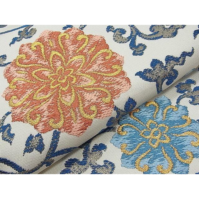 平和屋本店□極上 龍村美術織物 たつむら 六通柄 本袋帯 唐織 青釉紅花  