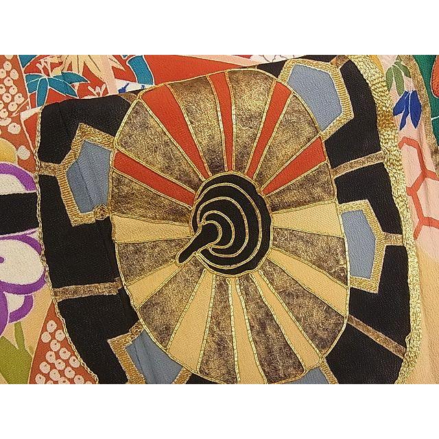 平和屋本店□極上 アンティーク 大正ロマン 振袖 駒刺繍 御所車枝花文  