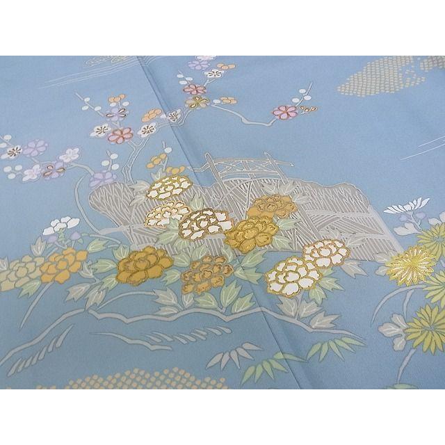 平和屋本店□極上 創業460年・千總 訪問着 刺繍 草花文 金彩 逸品  