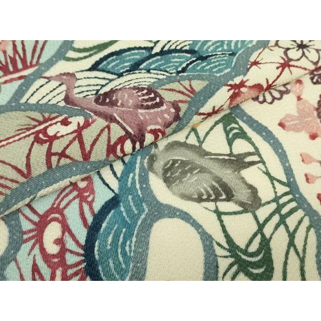 平和屋着物○九寸名古屋帯 紅型 流水花鳥文 鬼しぼ縮緬 正絹 逸品  