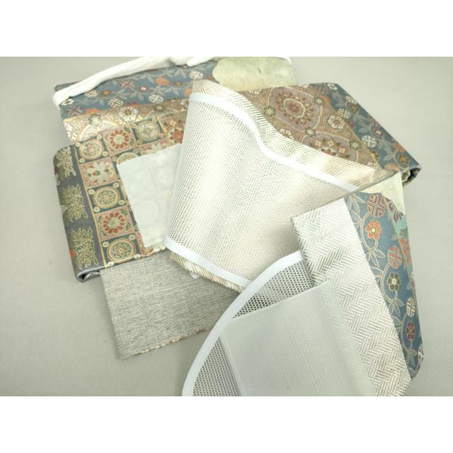 平和屋着物○ワンタッチつけ帯 陶器色紙草花文 金糸 箱付き やまと誂製