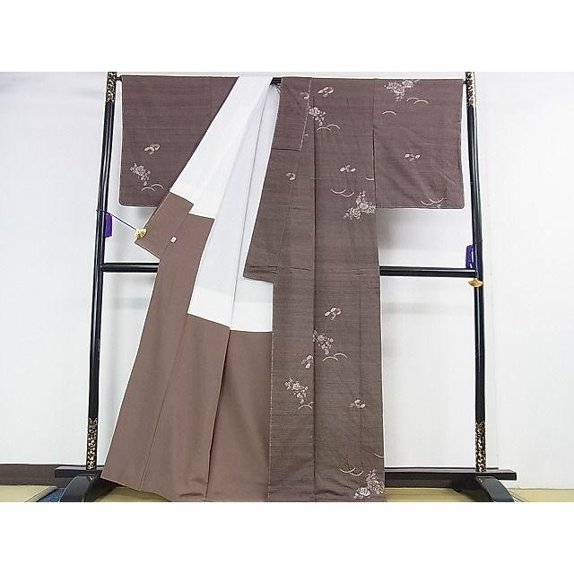 平和屋本店□極上 西洞院辻が花 大脇一心 小紋 紬地 絞り 赤墨色地  