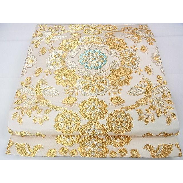 平和屋本店□極上 手織綴れ 山鹿清華 太鼓柄袋帯 花鳥文 金銀糸 