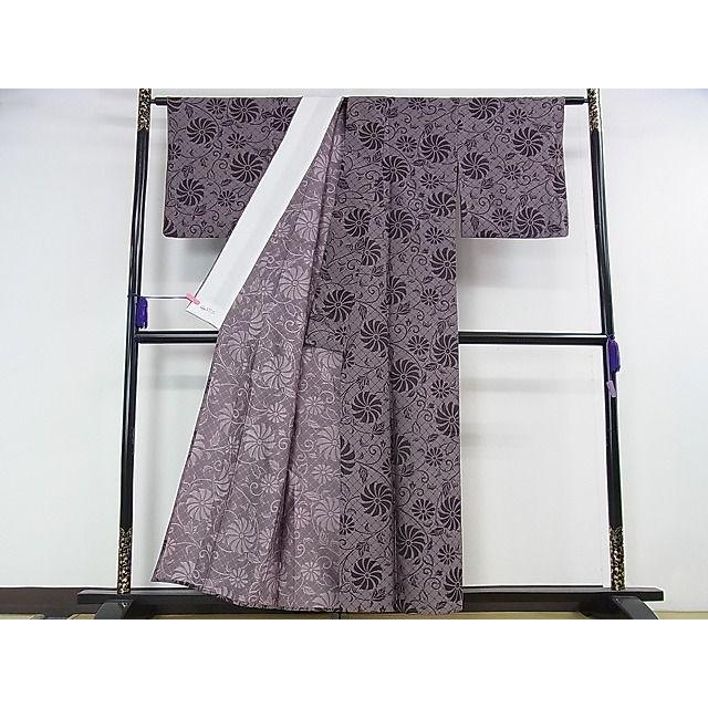 平和屋本店□極上 お召 すくい織 単衣 花唐草文 やまと誂製 逸品  