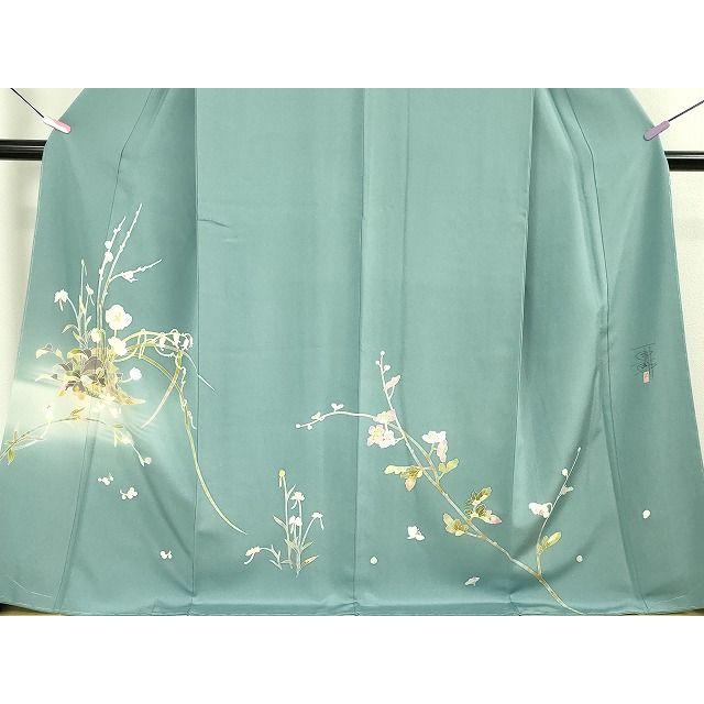 平和屋本店□極上 京加賀友禅 百貫石峰 訪問着 花籠文 濃浅縹色地 暈し  