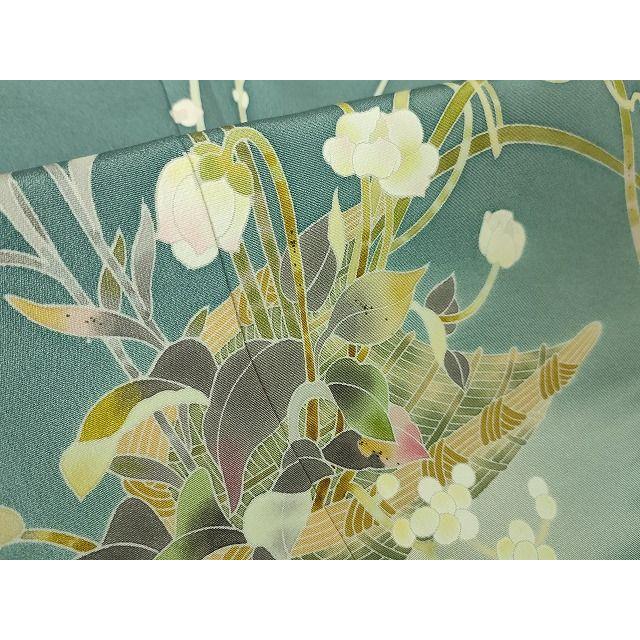 平和屋本店□極上 京加賀友禅 百貫石峰 訪問着 花籠文 濃浅縹色地 暈し  