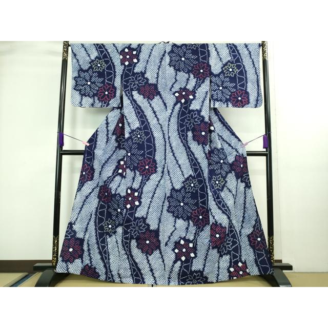 ＊夏物　浴衣　極上　有松鳴海絞り　流水舞蝶文＊ 夏物浴衣極上有松鳴海絞り流水舞蝶文＊