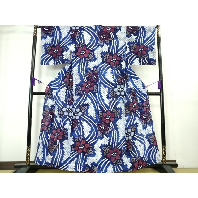 平和屋着物□極上 夏物 浴衣 有松鳴海絞り 舞蝶花文 紺色地