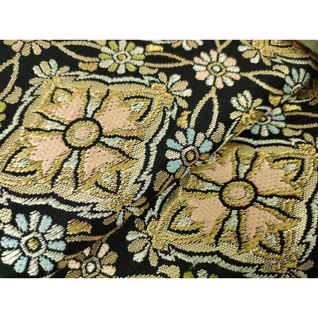 平和屋本店□極上 龍村美術織物 つけ帯 透花更紗文 黒地 金糸 逸品 未  