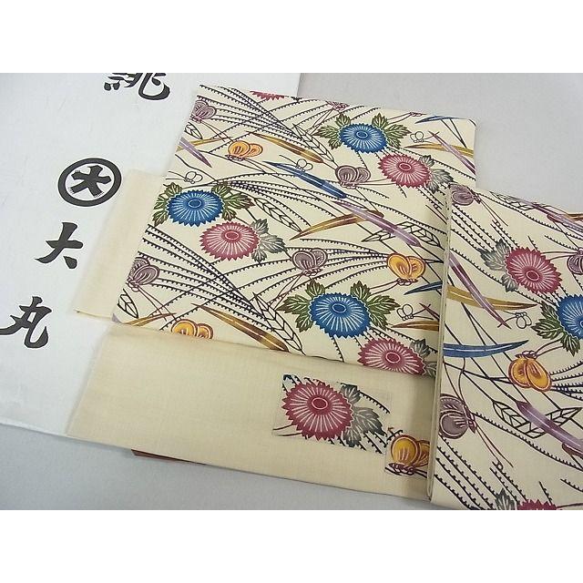 平和屋本店□最高級 夏物 城間栄順 本場琉球紅型 つけ帯 菊 芒 夏虫 麻  