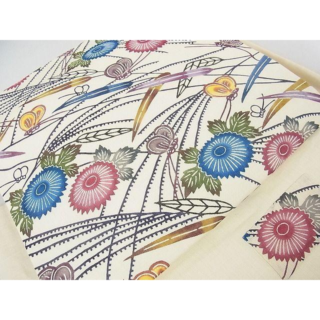 平和屋本店□最高級 夏物 城間栄順 本場琉球紅型 つけ帯 菊 芒 夏虫 麻  