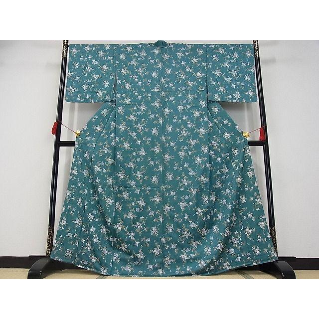 平和屋本店□上質な小紋 単衣 草花文 反端付き 着丈165cm 裄丈68.5cm  